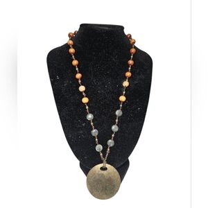 Wood And Glass Beaded Pendant Necklace